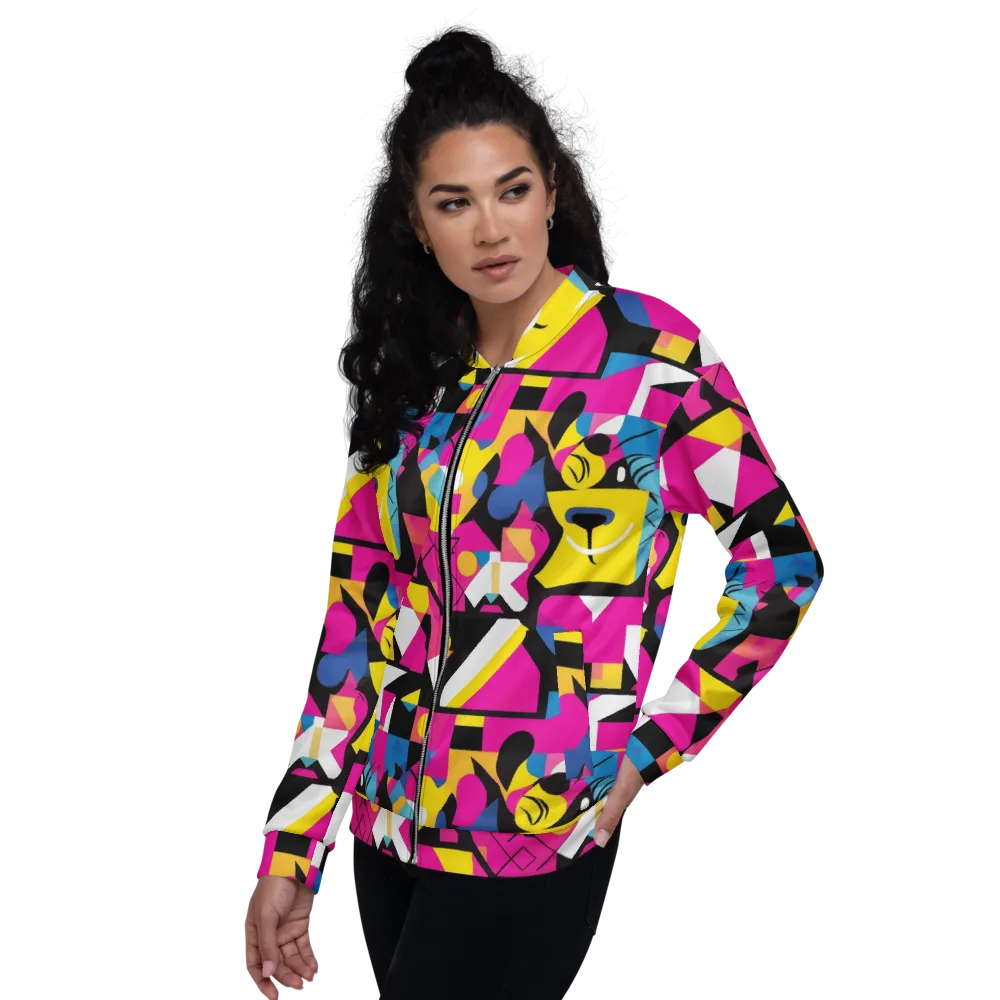 Neon Mask Parade on Bomber Jacket — Left