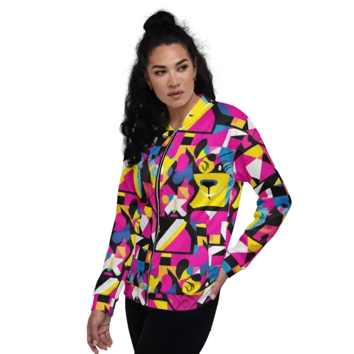 Neon Mask Parade on a Bomber Jacket