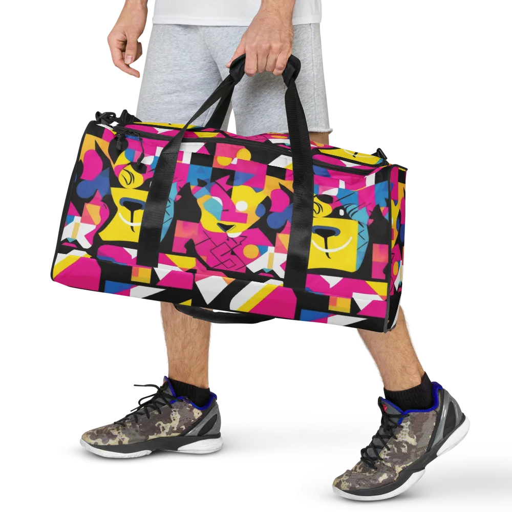Neon Mask Parade on Duffle Bag — Front