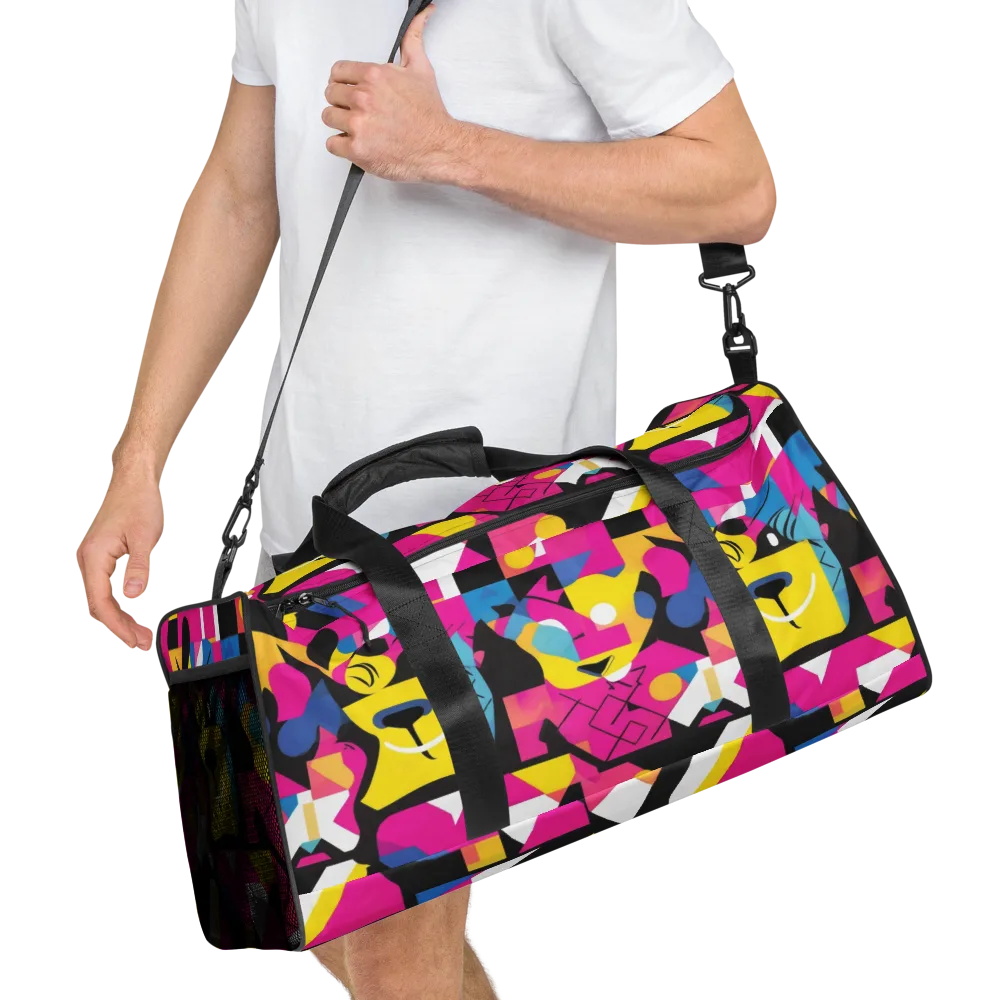 Neon Mask Parade on Duffle Bag — Right Front
