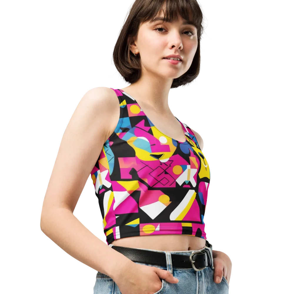 Neon Mask Parade on Crop Top — Right Front