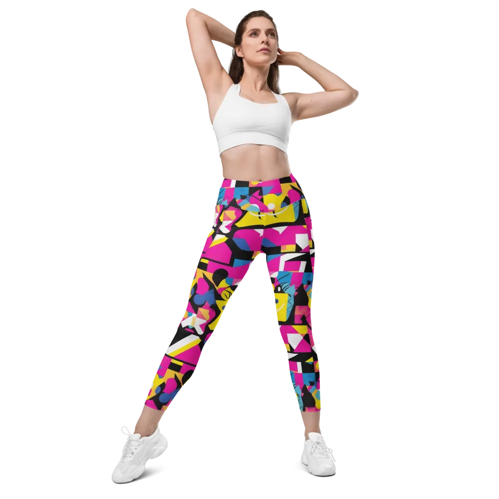 Neon Mask Parade on Leggings with Pockets — Front