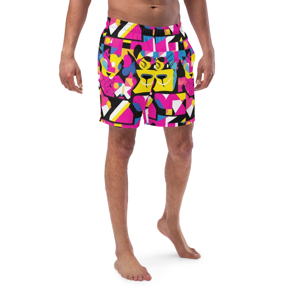 Neon Mask Parade on Swim Trunks — Front