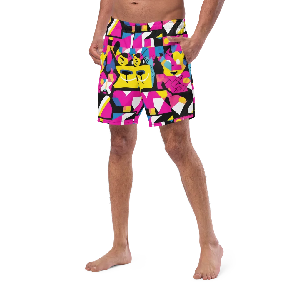 Neon Mask Parade on Swim Trunks — Left Front