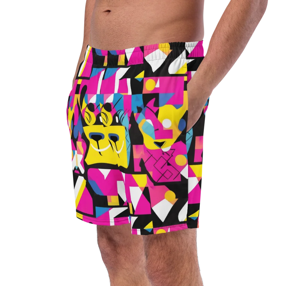 Neon Mask Parade on Swim Trunks — Left Front