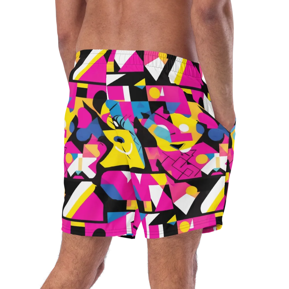 Neon Mask Parade on Swim Trunks — Right Back