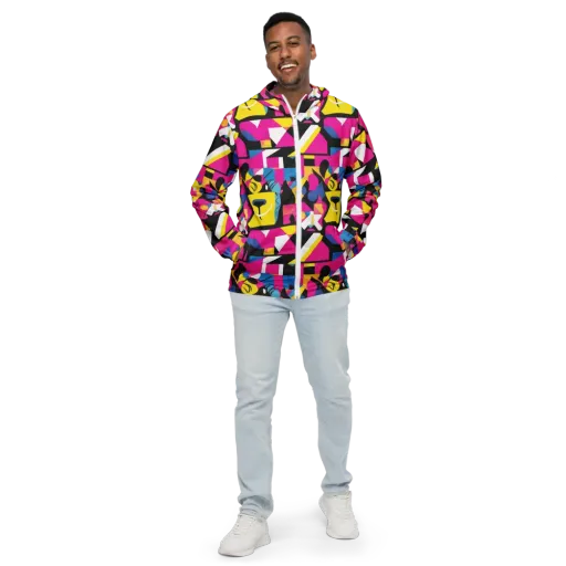 Neon Mask Parade on a Men's Windbreaker