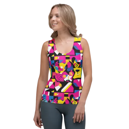 Neon Mask Parade on a Women's Tank Top
