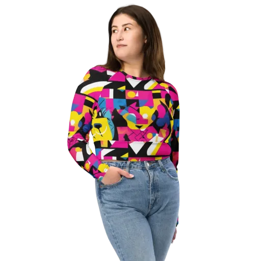 Neon Mask Parade on a Long Sleeve Crop Top