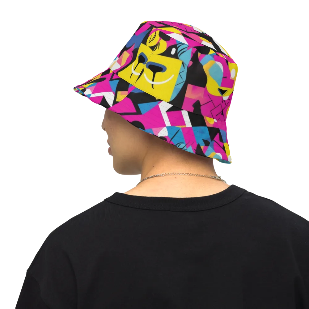Neon Mask Parade on Reversible Bucket Hat — Back Inside