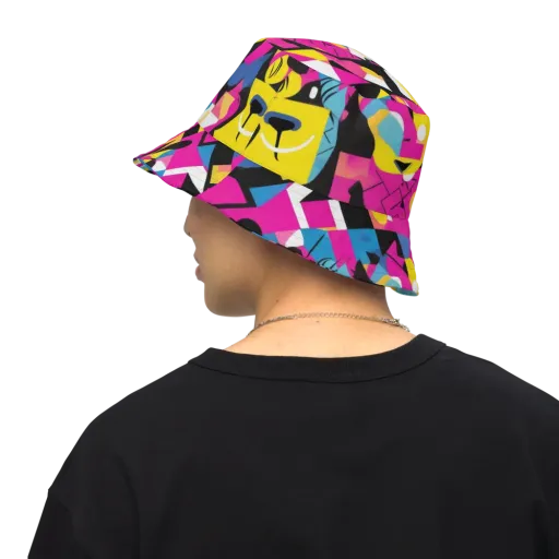 Neon Mask Parade on a Reversible Bucket Hat