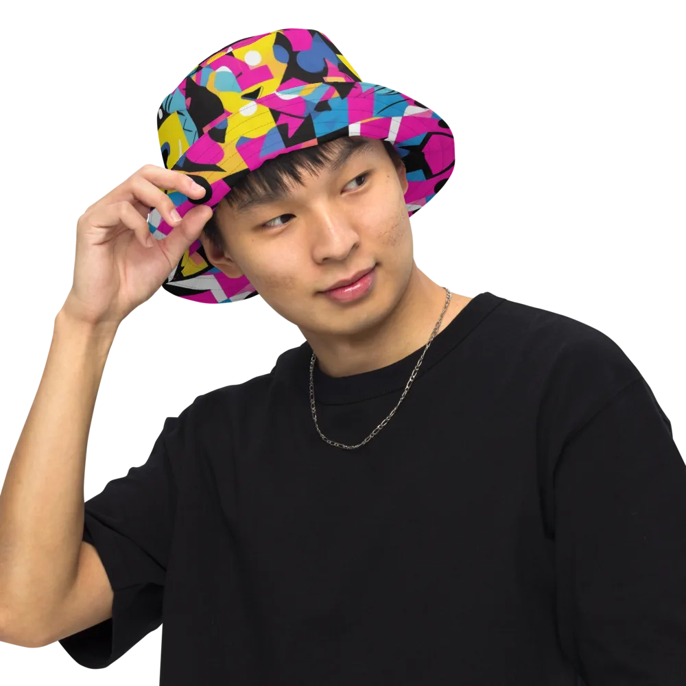 Neon Mask Parade on Reversible Bucket Hat — Front Inside