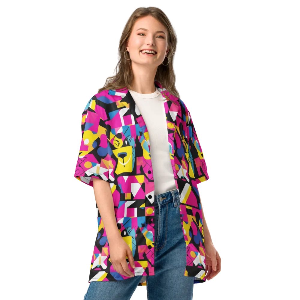 Neon Mask Parade on Button Shirt — Front