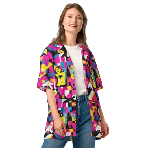 Neon Mask Parade on a Button Shirt