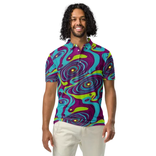 Electric Eddies on a Men's Slim Fit Polo Shirt