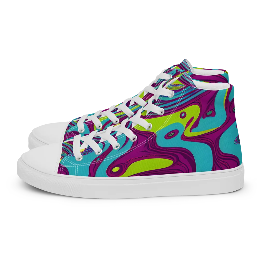 Electric Eddies on Men's High Top Canvas Shoes — Left