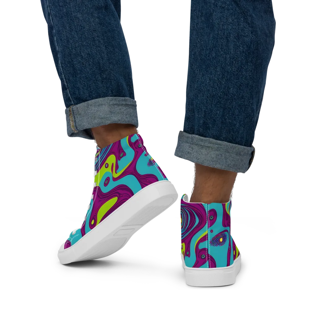 Electric Eddies on Men's High Top Canvas Shoes — Back