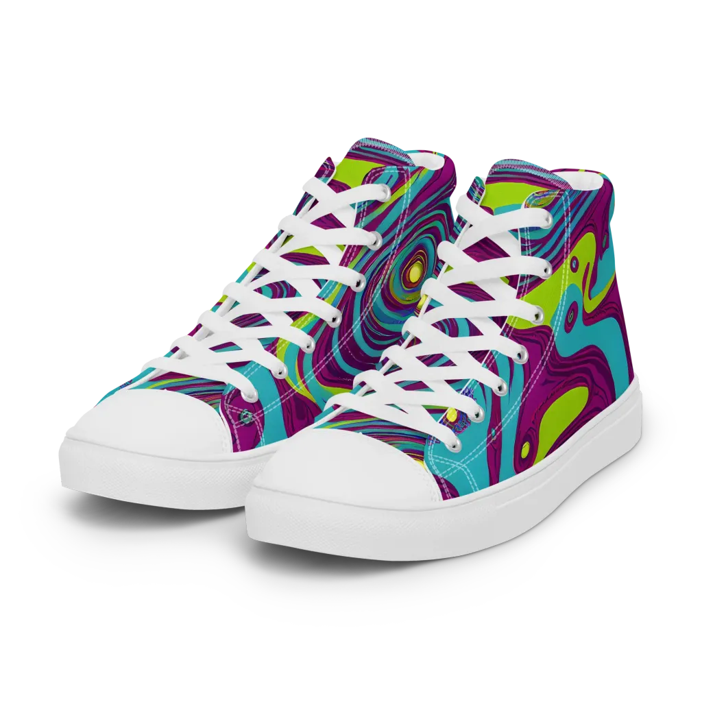 Electric Eddies on Women's High Top Canvas Shoes — Left Front
