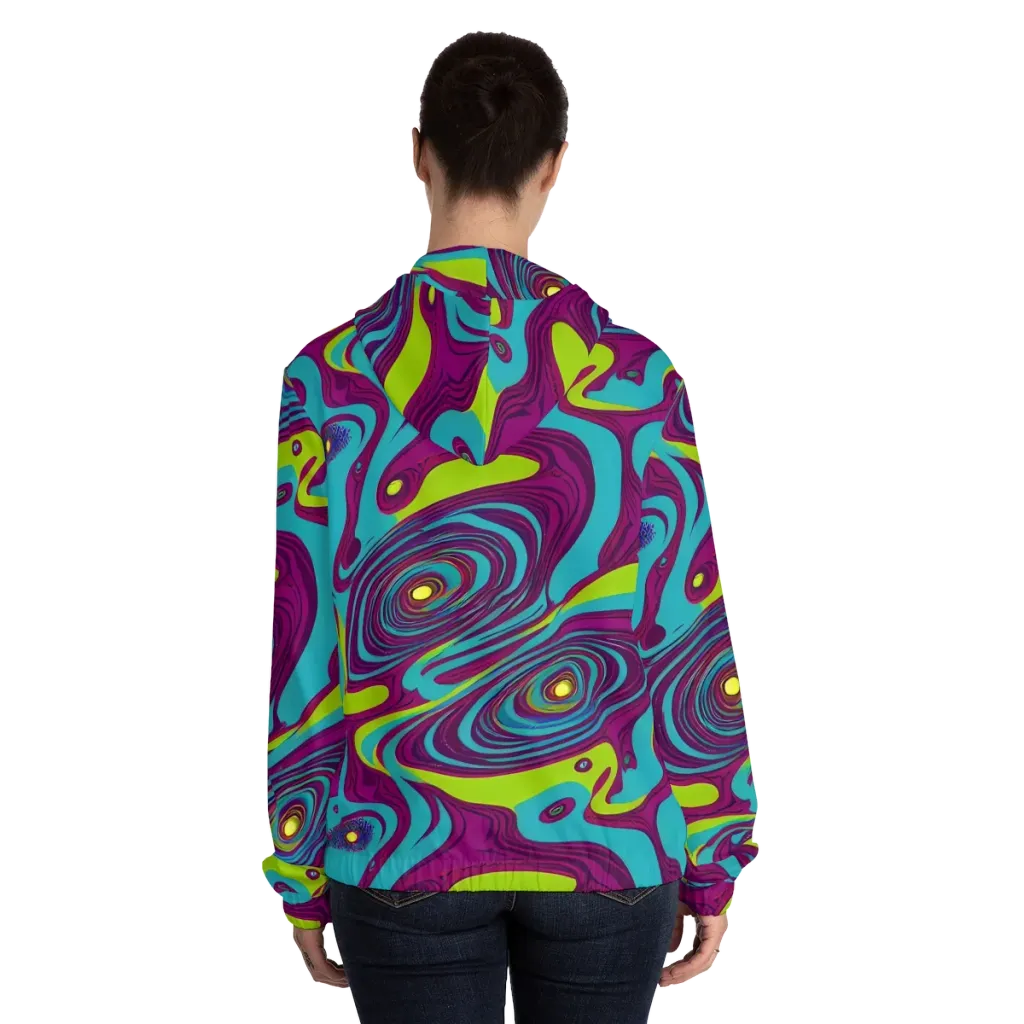 Electric Eddies on Women's Full-Zip Hoodie — Back On Person