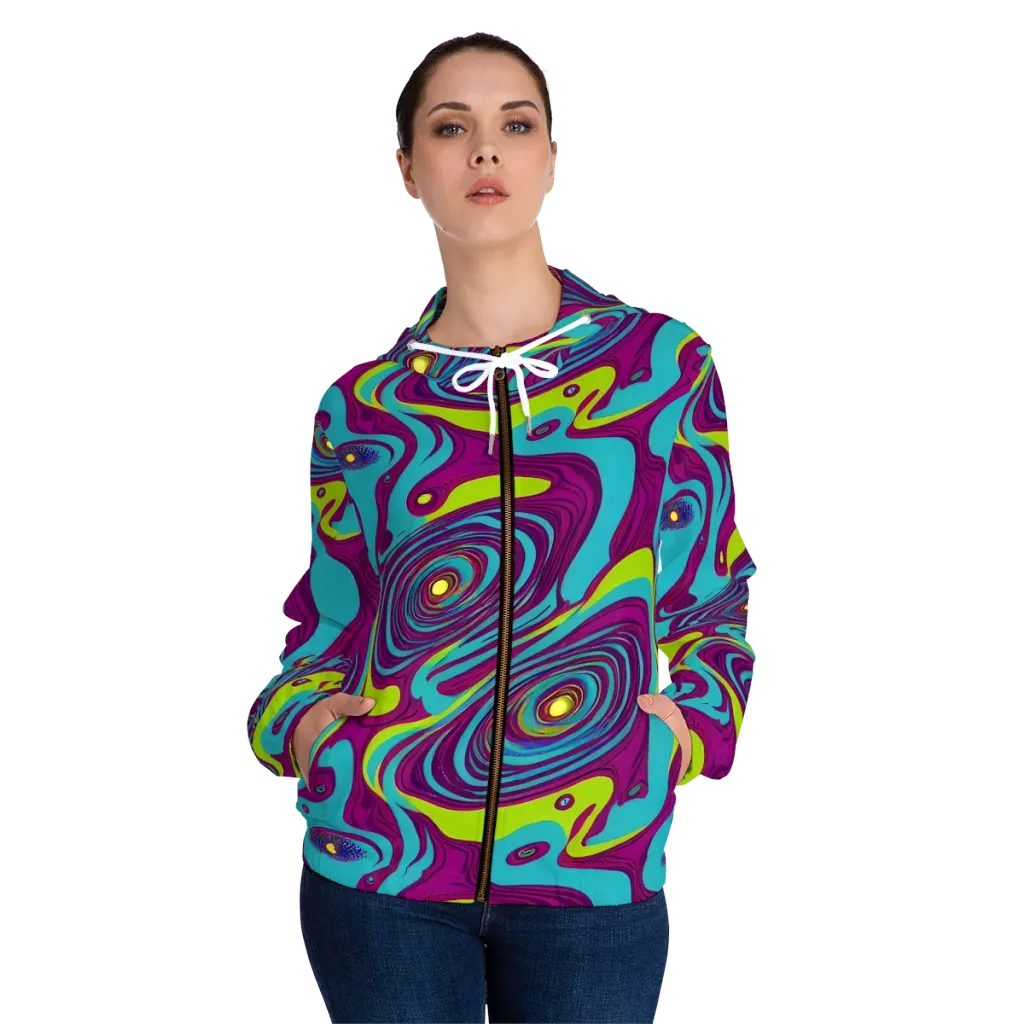 Electric Eddies on Women's Full-Zip Hoodie — Front On Person