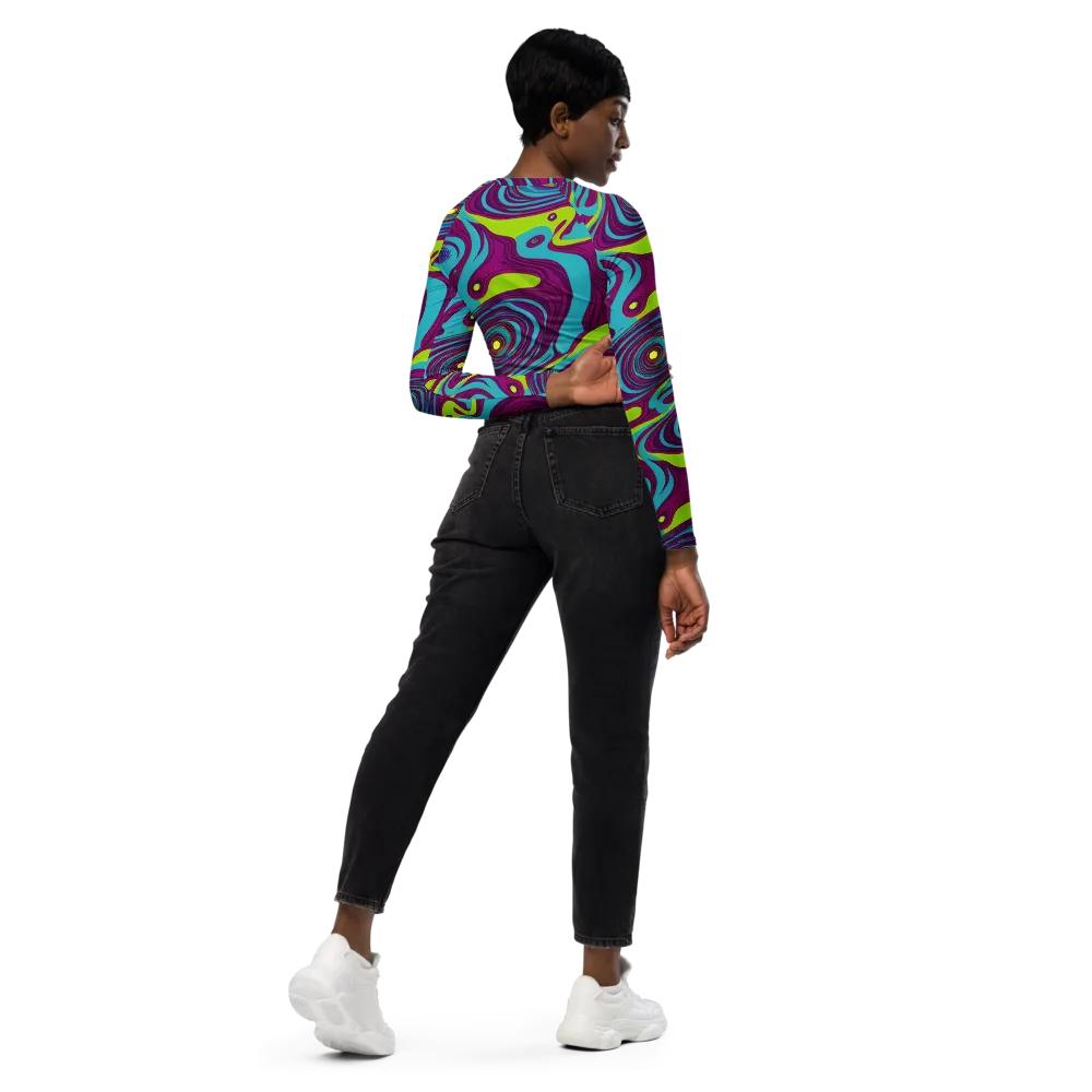 Electric Eddies on Long Sleeve Crop Top — Right Back