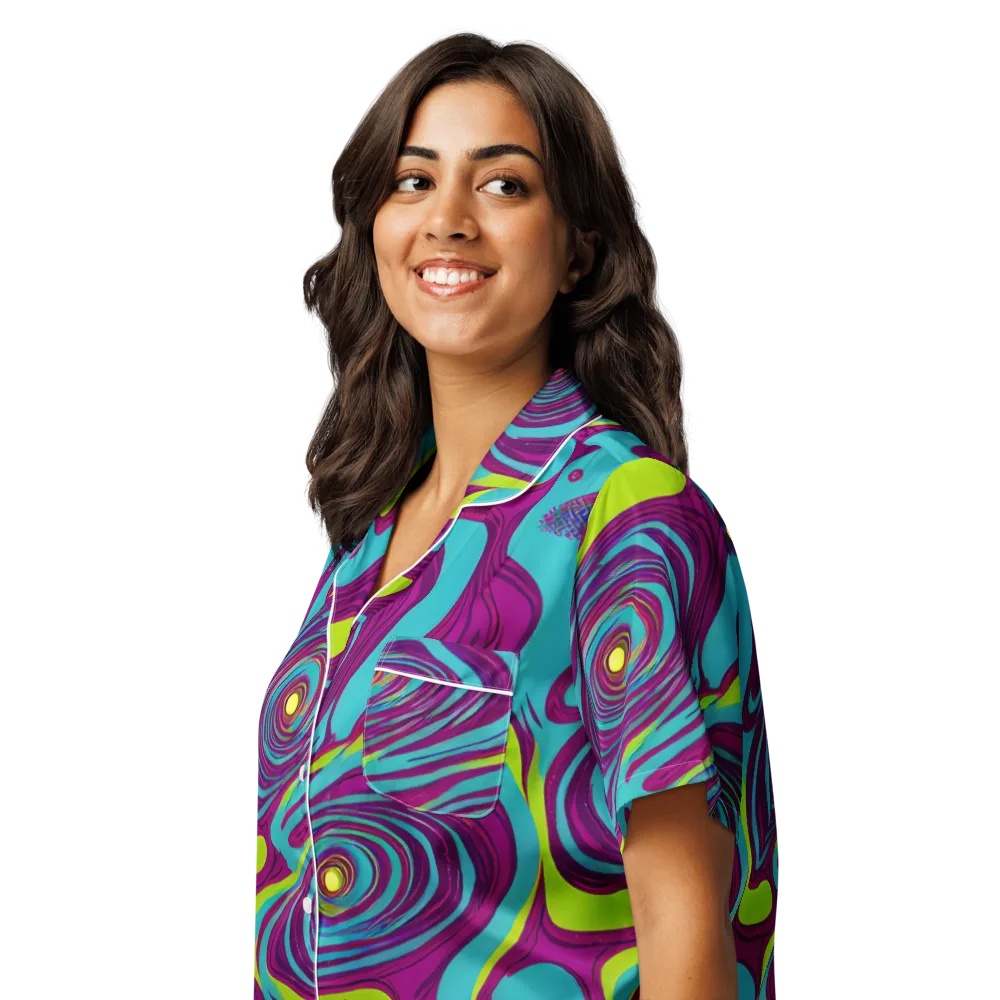 Electric Eddies on Women's Short Sleeve Pajama Top — Left Front
