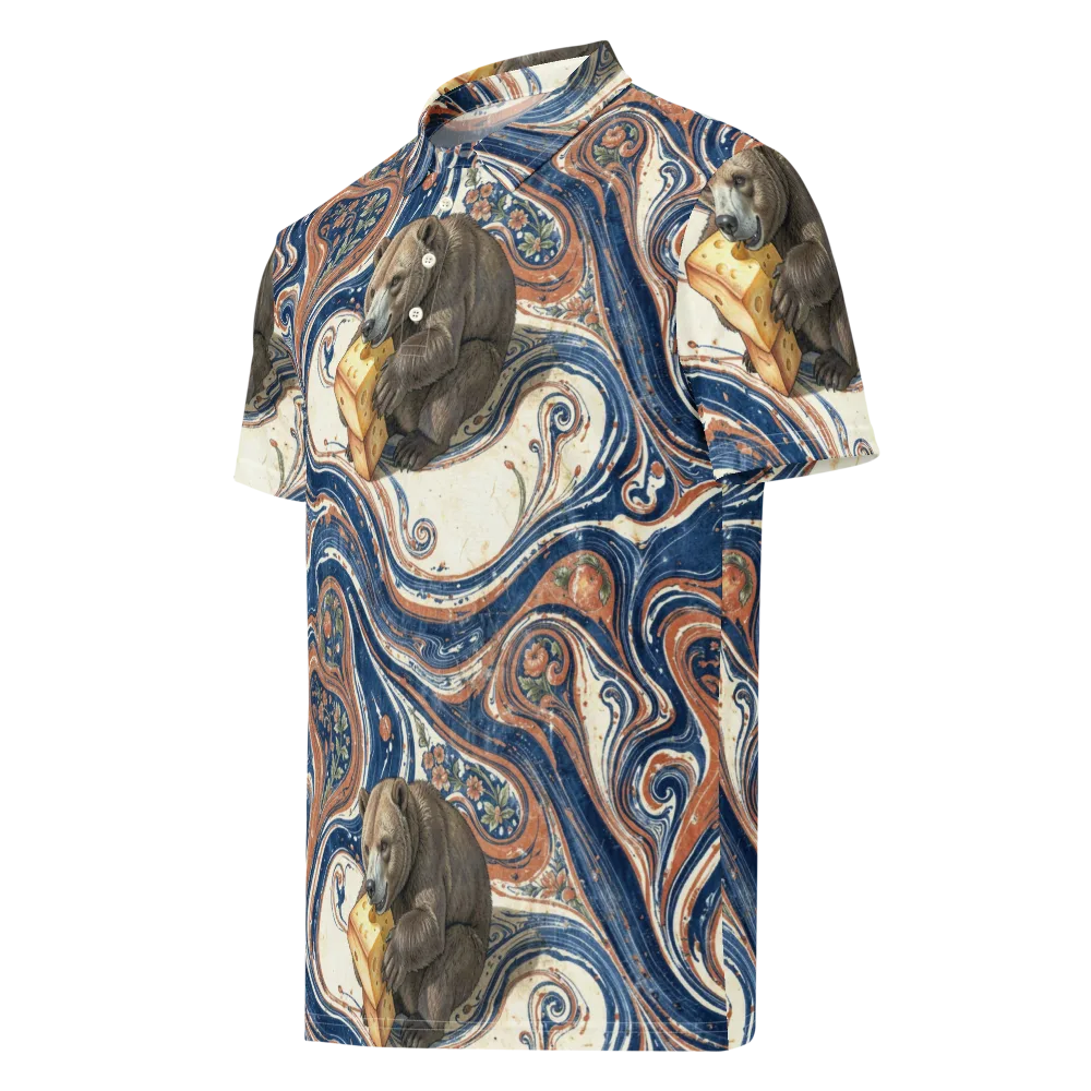 Marbled Bear on Men's Slim Fit Polo Shirt — Left Front