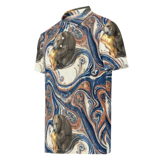 Marbled Bear on a Men's Slim Fit Polo Shirt