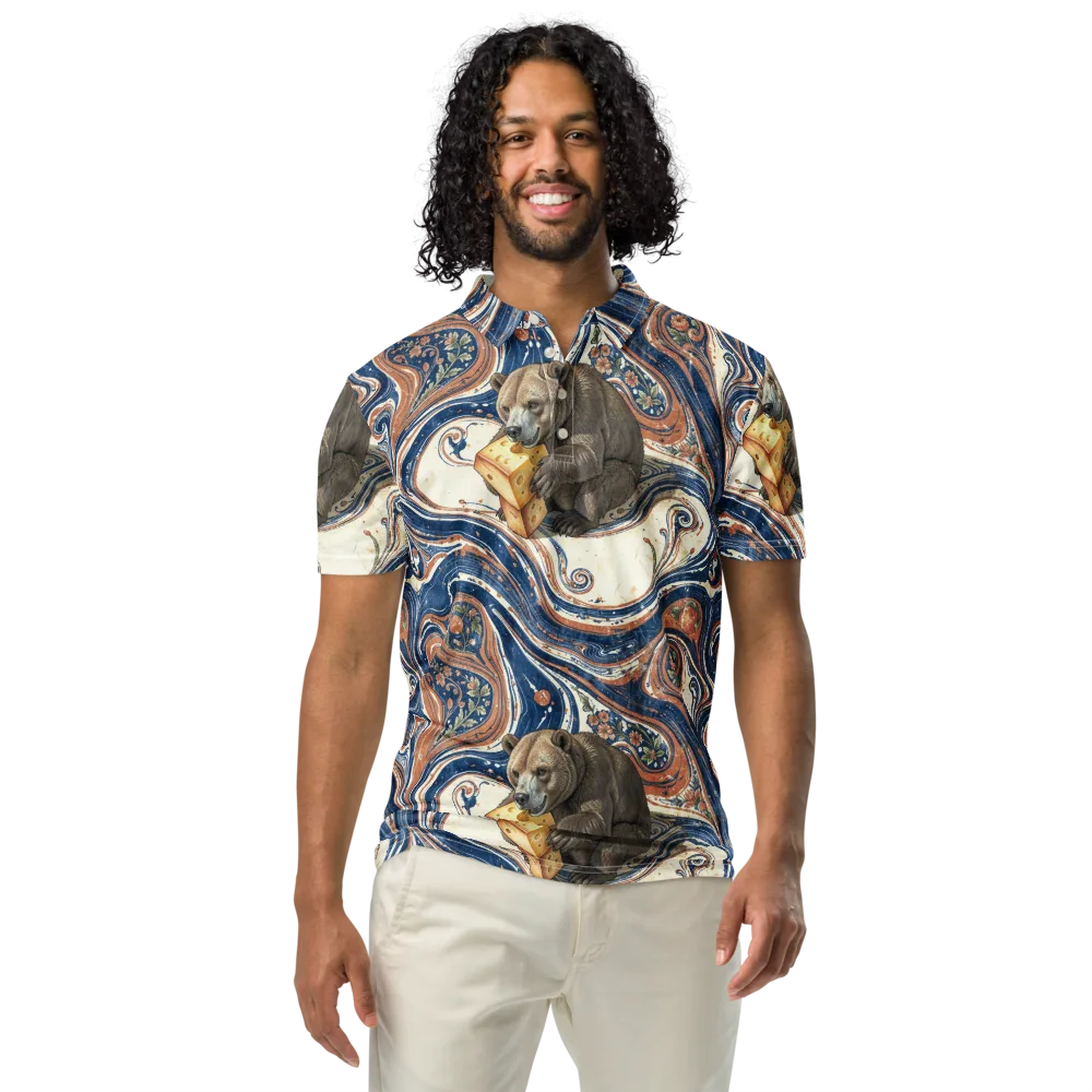 Marbled Bear on Men's Slim Fit Polo Shirt — Front