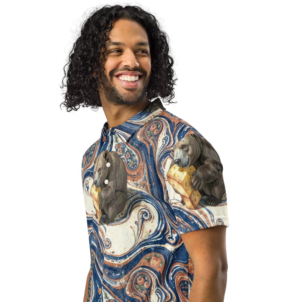 Marbled Bear on Men's Slim Fit Polo Shirt — Left Front
