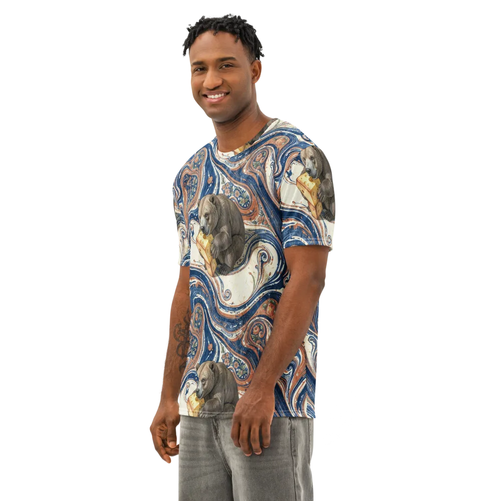 Marbled Bear on Men's Cotton Crew Neck T-Shirt — Left Front