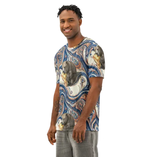 Marbled Bear on a Men's Cotton Crew Neck T-Shirt