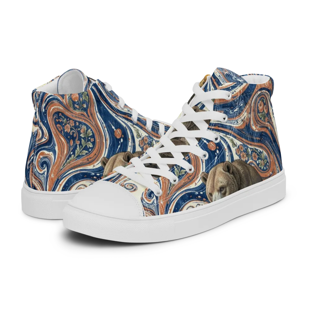 Marbled Bear on Men's High Top Canvas Shoes — Left