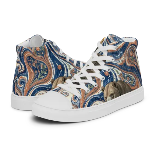 Marbled Bear on a Men's High Top Canvas Shoes