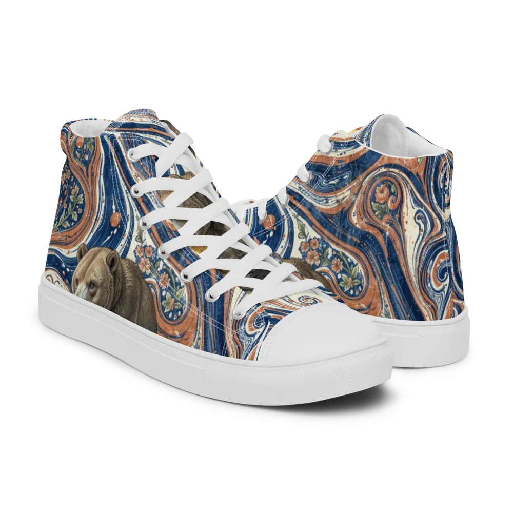 Marbled Bear on Men's High Top Canvas Shoes — Right