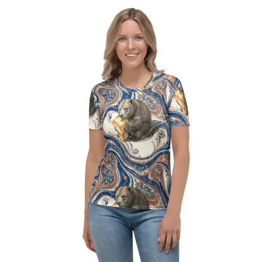 Marbled Bear on a Women's Crew Neck T-Shirt