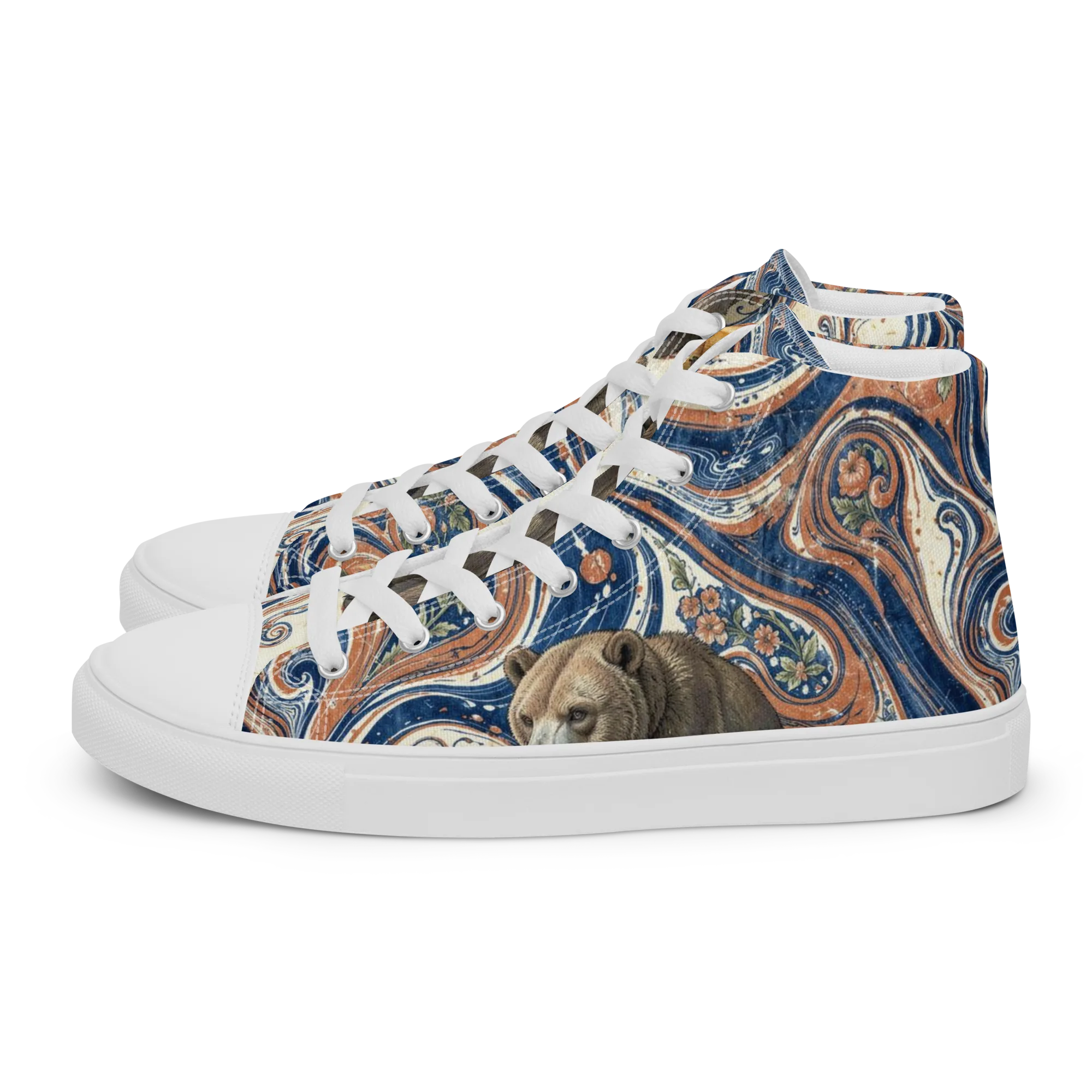 Marbled Bear on Women's High Top Canvas Shoes — Left