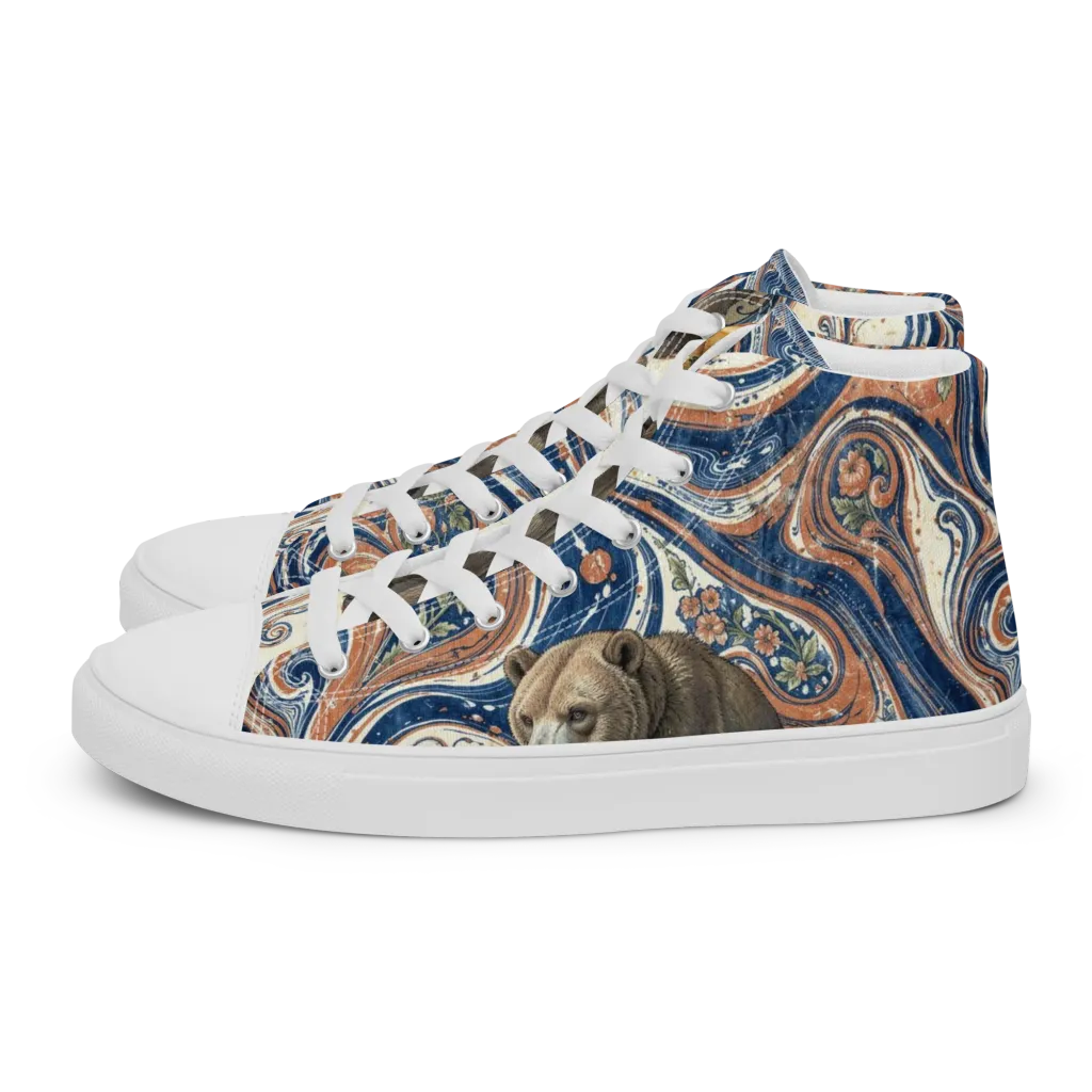 Marbled Bear on Women's High Top Canvas Shoes — Left