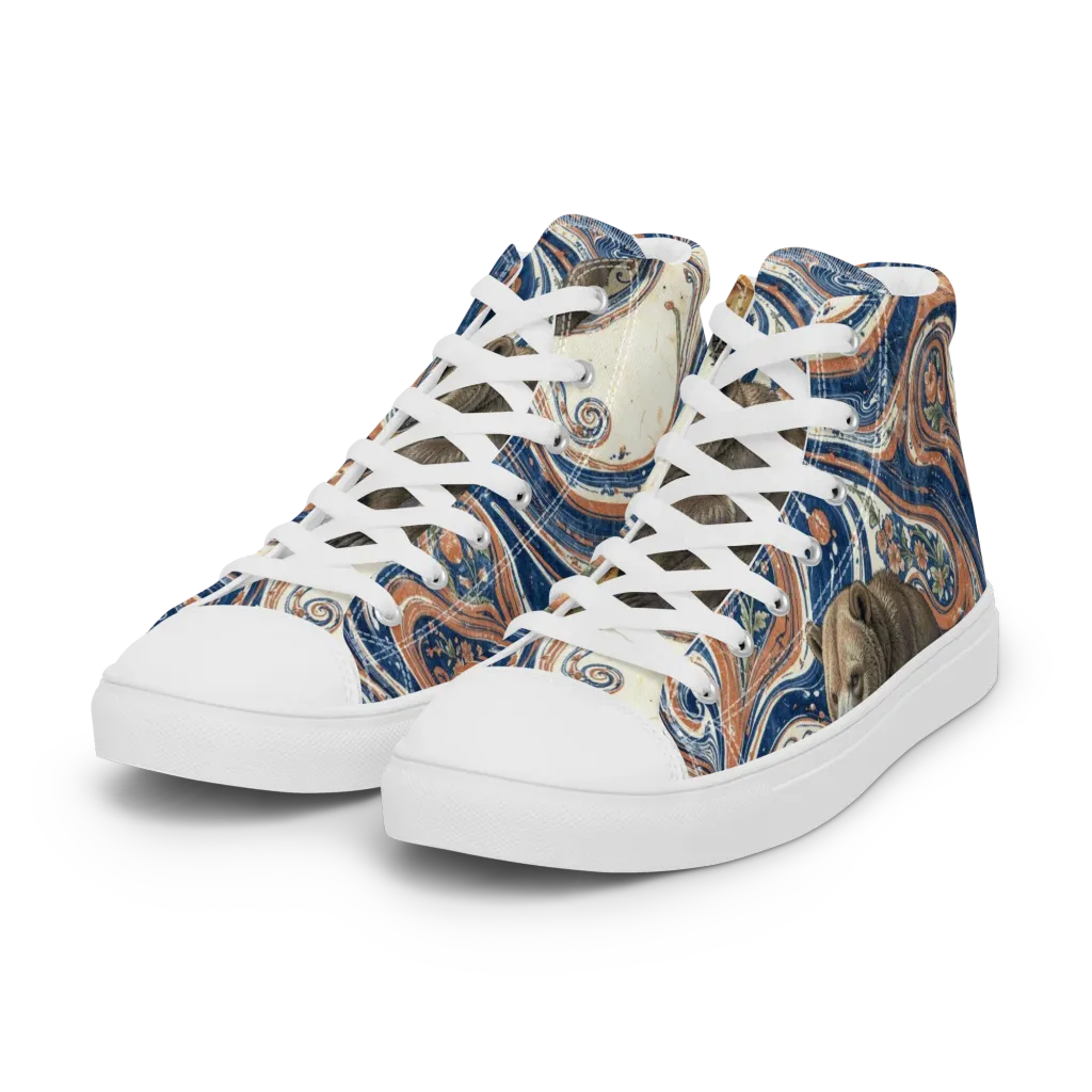 Marbled Bear on Women's High Top Canvas Shoes — Left Front