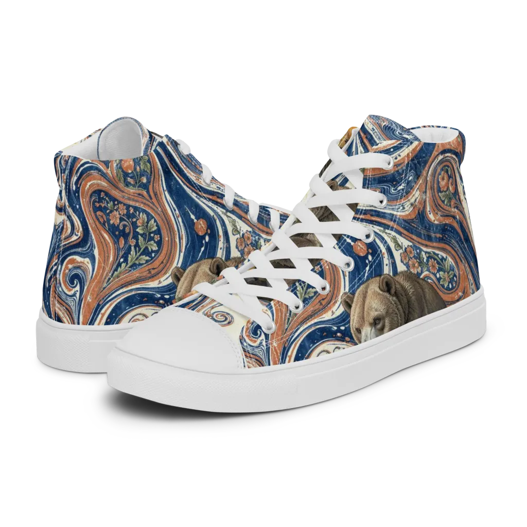 Marbled Bear on Women's High Top Canvas Shoes — Left