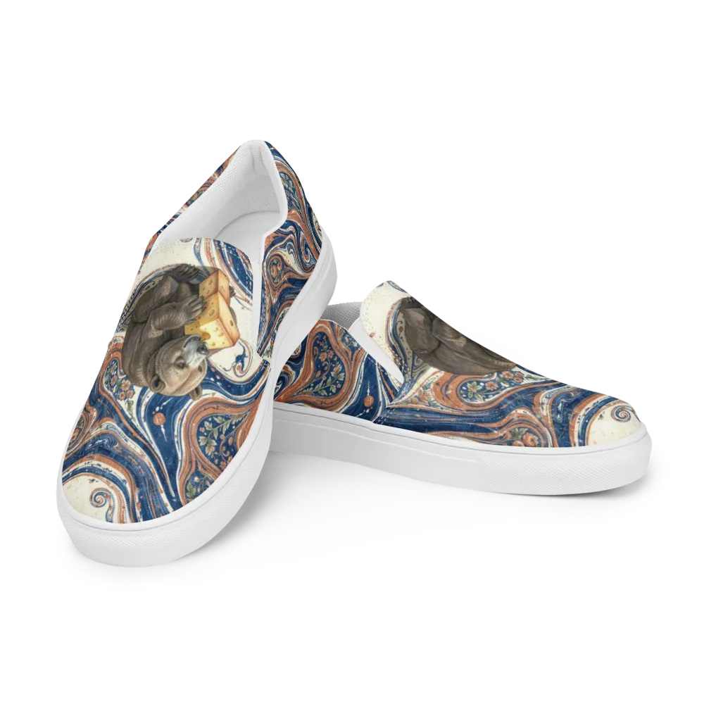 Marbled Bear on Men's Slip-On Canvas Shoes — Left Front
