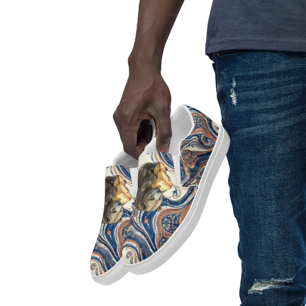 Marbled Bear on Men's Slip-On Canvas Shoes — Left Front