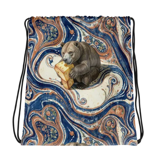 Marbled Bear on a Drawstring Bag