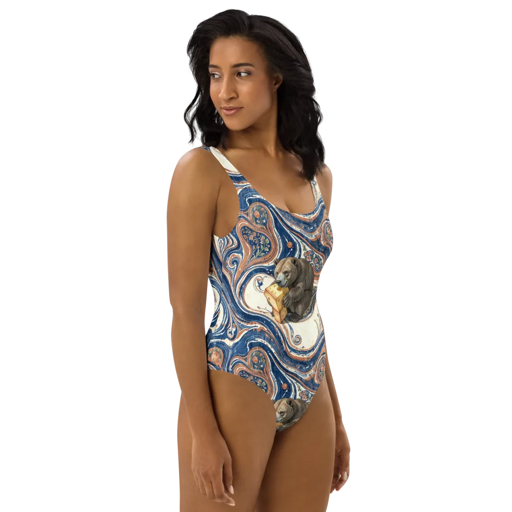 Marbled Bear on One-Piece Swimsuit — Right