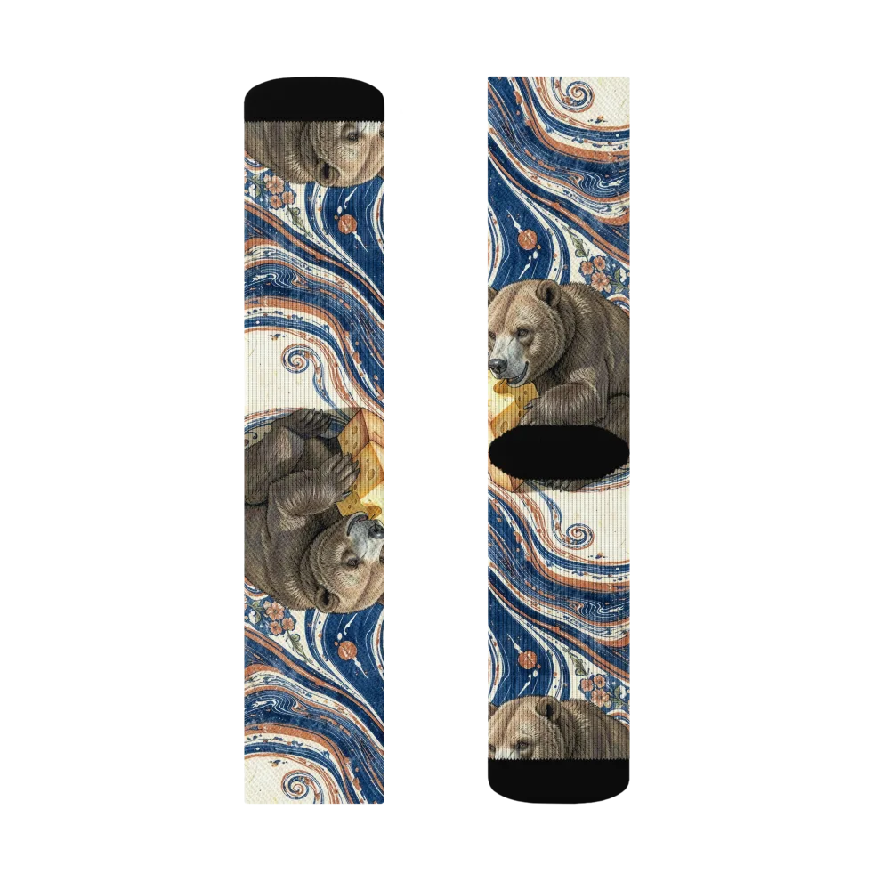 Marbled Bear on Socks — Left Sock