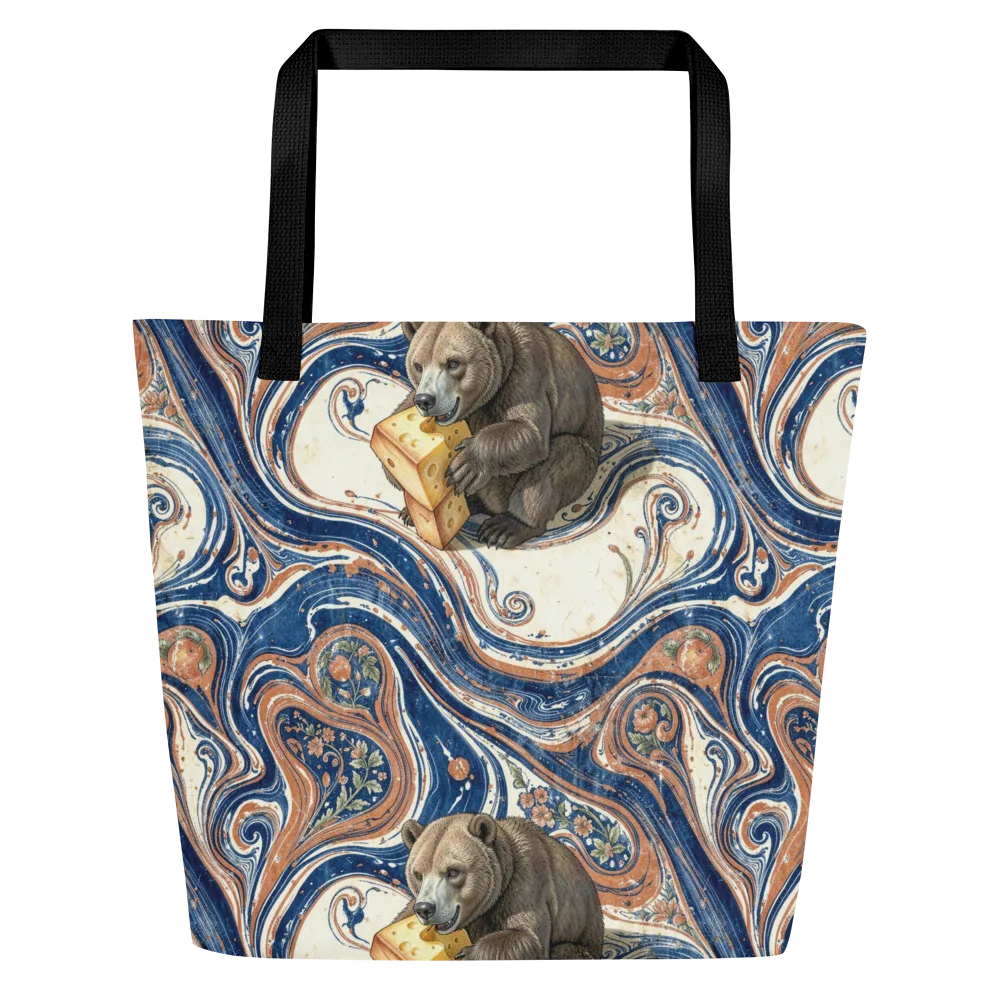 Marbled Bear on Large Tote Bag W/ Pocket — Front
