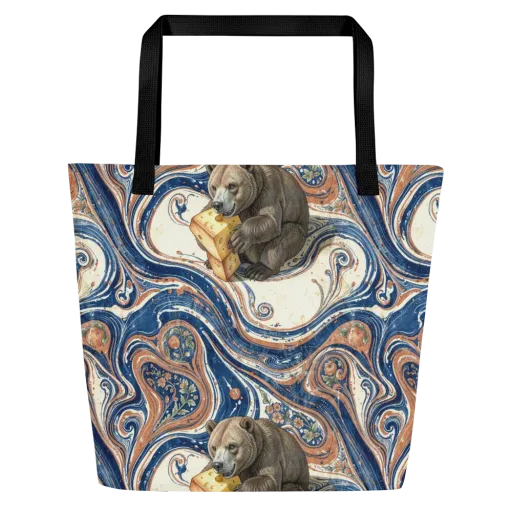 Marbled Bear on a Large Tote Bag W/ Pocket