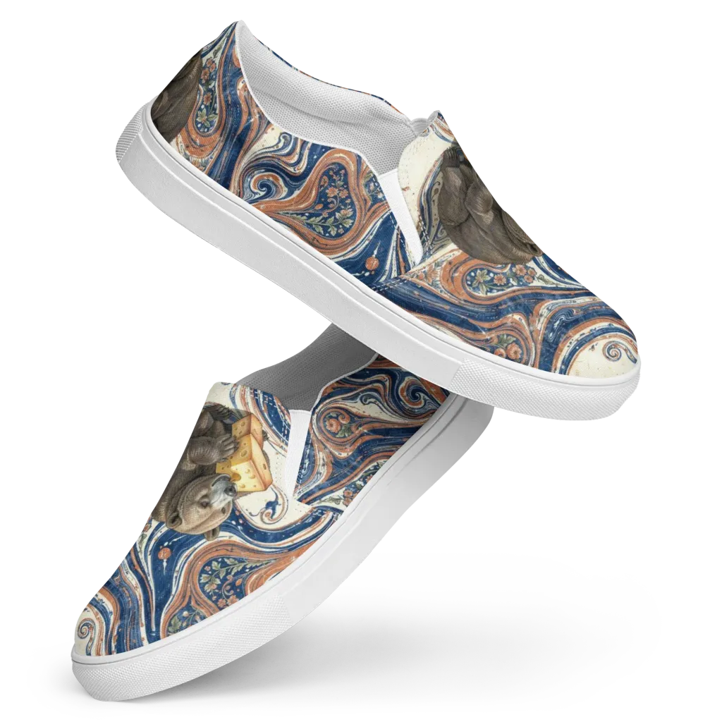 Marbled Bear on Women's Slip-On Canvas Shoes — Front
