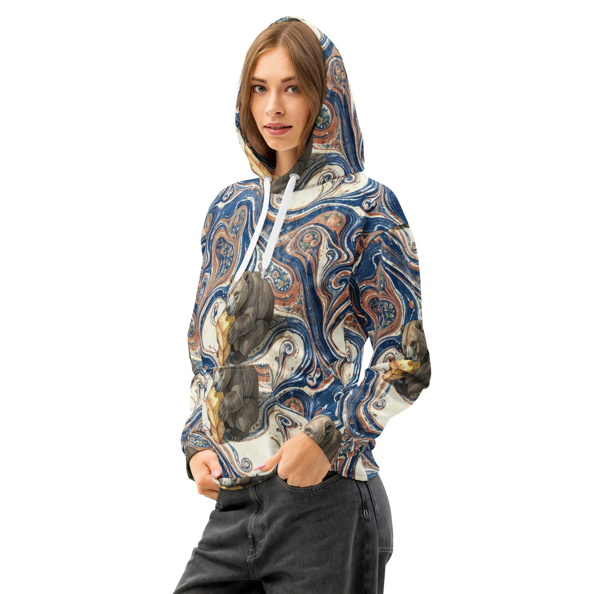 Marbled Bear on Cotton Hoodie — Left Front