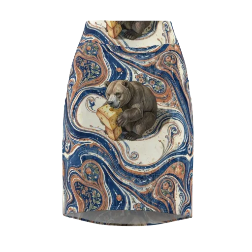 Marbled Bear on a Pencil Skirt